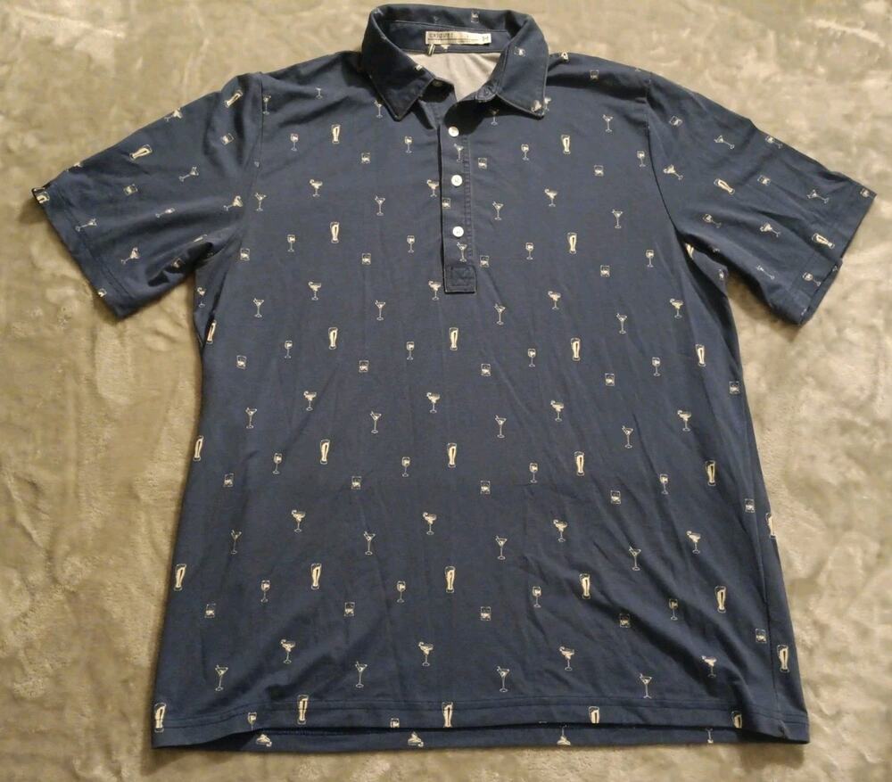 Criquet Polo Shirt Short Sleeve Mens Large Drinks AOP